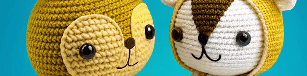 яркий коллаж с вязаными игрушками