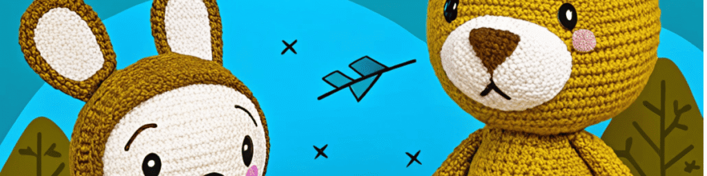 красочная вязаная игрушка на цветном фоне