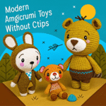 яркая вязаная игрушка на цветном фоне