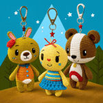 милые вязаные персонажи на иллюстрированном фоне