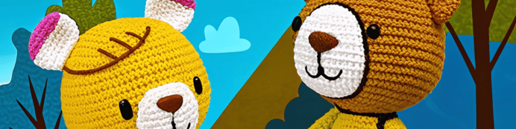 вязаная фигурка на декоративном фоне